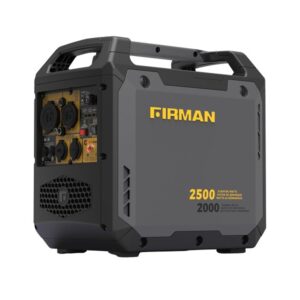 Firman W02081 Portable Inverter Generator with CO Alert, 120 V, 2500 W Output, Gasoline, 1.1 gal Tank, Recoil