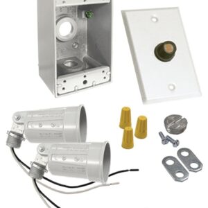 Hubbell 5883-6 Flood Light Kit, Dusk-to-Dawn, Metal, White, For: 2-Lampholders, Box, Cover and Photocell