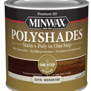 Minwax 213854444 Waterbased Polyurethane Stain, Satin, Liquid, Mission Oak, 0.5 pt Can