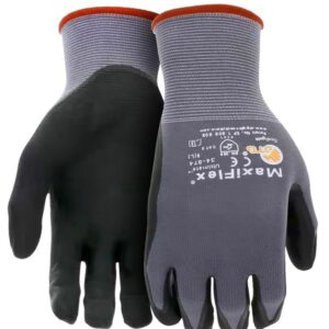 Boss MaxiFlex Ultimate 34-874T/XL Seamless Knit Coated Gloves, Unisex, XL, 8.7 in L, Knit Wrist Cuff, Black/Gray
