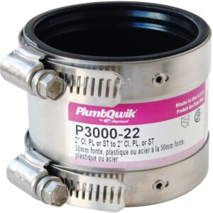 Fernco P3000-22 Transition Coupling, 2 in, PVC, SCH 40 Schedule, 4.3 psi Pressure