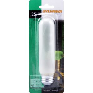 Sylvania 18492 Incandescent Lamp, C-8 Filament, Frosted Lamp, 1-1/4 in Dia x 5-5/8 in L Dimensions, 25 W, T10 Lamp