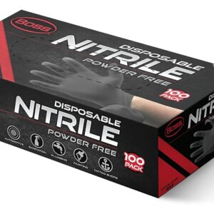 Boss B21051-M Disposable Gloves, 100 CT, M, Nitrile, Black
