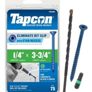 Tapcon 28395 Concrete Screw Anchor, T30 Screw, 1/4 in Dia, 3-3/4 in L, Steel, Climaseal, 75/PK
