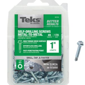 Teks 21316 Screw, #8 Thread, 1 in L, Coarse Thread, Hex Drive, Self-Drilling, Self-Tapping Point, Steel, Zinc, 170 PK