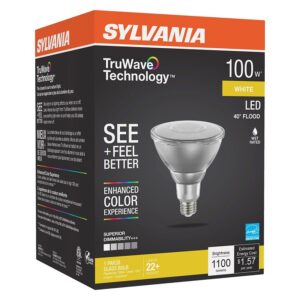 Sylvania 40901 Natural LED Bulb, 120 V, 1100 Lumens, 13 W, PAR38 Lamp, E26 Lamp Base, Dimmable, Clear, Cool White