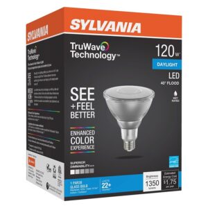 Sylvania 40906 Natural LED Bulb, Spotlight, PAR38 Lamp, 90 W Equivalent, E26 Lamp Base, Dimmable, Clear, Daylight Light
