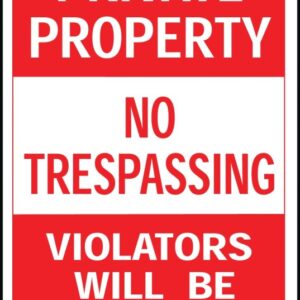 Hy-Ko HW-45 Parking Sign, Rectangular, PRIVATE PROPERTY NO TRESPASSING VIOLATORS WILL BE PROSECUTED, Red/White Legend