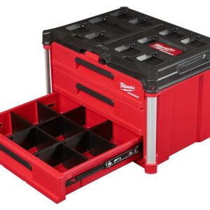 Milwaukee PACKOUT 48-22-8443 Tool Box, 50 lb, Polypropylene, Black/Red, 22.2 in L x 16.3 in W x 14.3 in H Outside