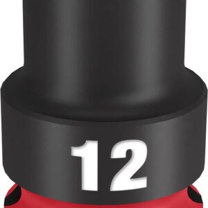 Milwaukee SHOCKWAVE Impact Duty Series 49-66-6244 Shallow Impact Socket, 12 mm Socket, 1/2 in Drive, Square Drive