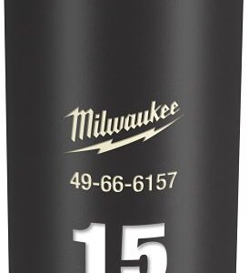Milwaukee SHOCKWAVE Impact Duty Series 49-66-6157 Deep Impact Socket, 15 mm Socket, 3/8 in Drive, Square Drive, 6-Point