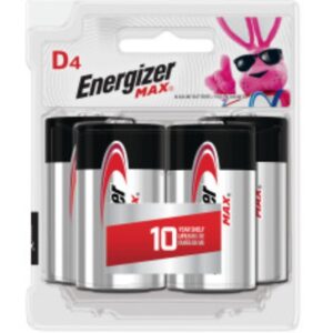 Energizer E95BP-4 Battery, 1.5 V Battery, 18 Ah, D Battery, Alkaline, Manganese Dioxide, Zinc, Rechargeable: No, 4/PK