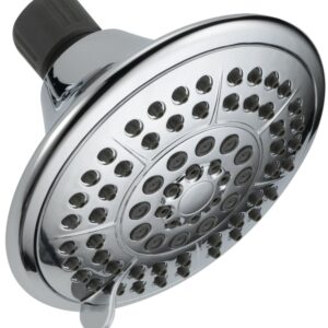 Delta 75554C Shower Head, Round, 1.75 gpm, 1/2 in Connection, IPS, 5-Spray Function, Plastic, Chrome, 4-15/16 in Dia