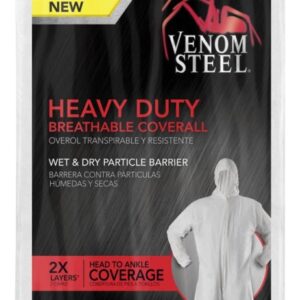 Venom Steel VENCV300 Coveralls with Hood, L/XL, Unisex, Zipper, Fabric, White