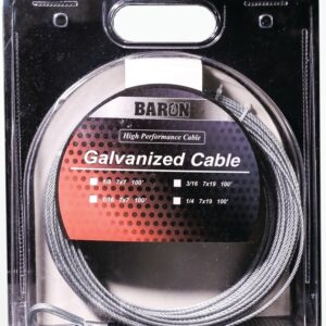 Baron 59005 Pre-Cut Cable, 1/4 in Dia, 100 in L, 1220 lb Working Load, Steel, Galvanized
