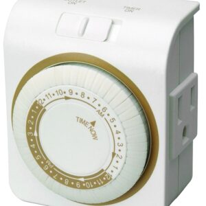 Woods 50001 Mechanical Timer, 15 A, 125 V, 1875 W, 24 hr Time Setting, White, 24 On/Off Cycles Per Day Cycle