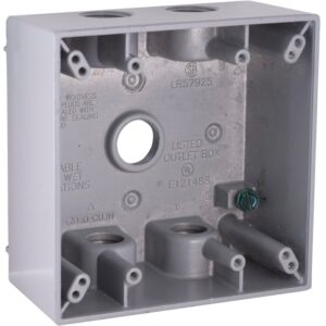 Hubbell 5337-5 Weatherproof Box, 31 cu-in, 5-Outlet, 2-Gang, Aluminum, Gray, Powder-Coated