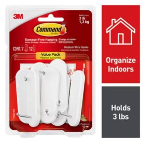 Command 17068-7ES Medium Hook, 3 lb, 7-Hook, Plastic, White