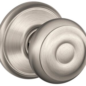 Schlage F Series F10VGEO619 Passage Knob, Georgian, Round, Metal, Satin Nickel, Full Lip Round Corner Strike