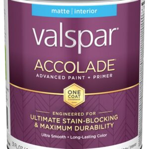 Valspar Accolade 1100 028.0011002.005 Latex Paint, Acrylic Base, Matte, Ultra White, 1 qt, Plastic Can