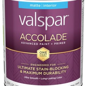 Valspar Accolade 1100 028.0011003.005 Latex Paint, Acrylic Base, Matte, Tint Base, 1 qt, Plastic Can