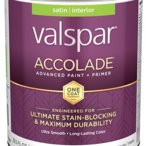 Valspar Accolade 1200 028.0012004.005 Latex Paint, Acrylic Base, Satin, Clear Base, 1 qt, Plastic Can