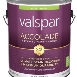 Valspar Accolade 1200 028.0012004.007 Latex Paint, Acrylic Base, Satin, Clear Base, 1 gal, Plastic Can