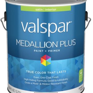 Valspar Medallion Plus 2300 028.0023002.007 Latex Paint, Acrylic Base, Satin Sheen, Ultra White Base, 1 gal, Can