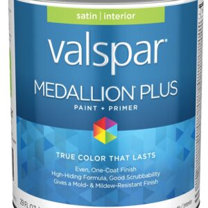 Valspar Medallion Plus 2300 028.0023004.005 Latex Paint, Acrylic Base, Satin Sheen, Clear Base, 1 qt, Plastic Can
