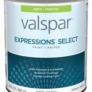 Valspar Expressions Select 4200 028.0042003.005 Latex Paint, Acrylic Base, Satin Sheen, Tint Base, 1 qt