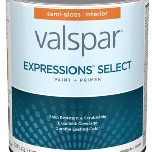 Valspar Expressions Select 4300 028.0043000.005 Latex Paint, Acrylic Base, Semi-Gloss, White Base, 1 qt