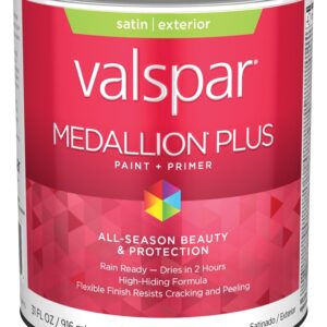 Valspar Medallion Plus 2600 028.0026003.005 Latex Paint, Acrylic Base, Satin Sheen, Tint Base, 1 qt, Plastic Can
