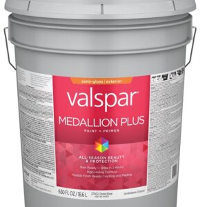 Valspar Medallion Plus 2600 028.0027002.008 Latex Paint, Acrylic Base, Semi-Gloss Sheen, Pastel Base, 5 gal