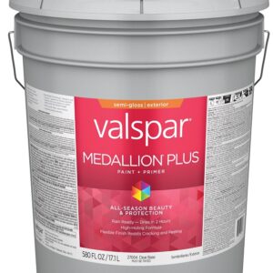Valspar Medallion Plus 2600 028.0027004.008 Latex Paint, Acrylic Base, Semi-Gloss Sheen, Clear Base, 5 gal