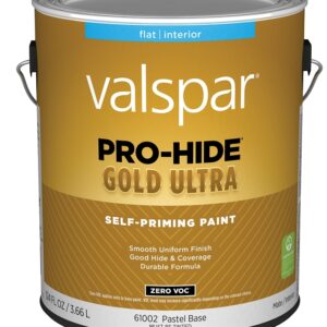 Valspar Pro-Hide Gold Ultra 6100 028.0061002.007 Latex Paint, Acrylic Base, Flat Sheen, Pastel Base, 1 gal