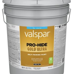 Valspar Pro-Hide Gold Ultra 6100 028.0061004.008 Latex Paint, Acrylic Base, Flat, Clear Base, 5 gal