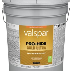 Valspar Pro-Hide Gold Ultra 6400 028.0064002.008 Latex Paint, Acrylic Base, Semi-Gloss Sheen, Pastel Base, 5 gal