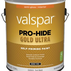 Valspar Pro-Hide Gold Ultra 6400 028.0064003.007 Latex Paint, Acrylic Base, Semi-Gloss Sheen, Tint White, 1 gal