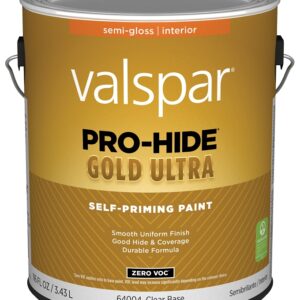 Valspar Pro-Hide Gold Ultra 6400 028.0064004.007 Latex Paint, Acrylic Base, Semi-Gloss Sheen, Clear Base, 1 gal