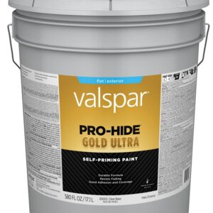 Valspar Pro-Hide Gold Ultra 6500 028.0065003.008 Latex Paint, Acrylic Base, Flat Sheen, Clear Base, 5 gal