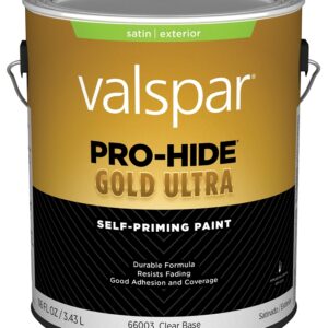Valspar Pro-Hide Gold Ultra 6600 028.0066003.007 Latex Paint, Acrylic Base, Satin Sheen, Clear Base, 1 gal