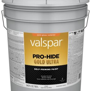 Valspar Pro-Hide Gold Ultra 6700 Series 028.0067000.008 Latex Paint, Acrylic, Super One Coat White, Semi-Gloss, 5 gal