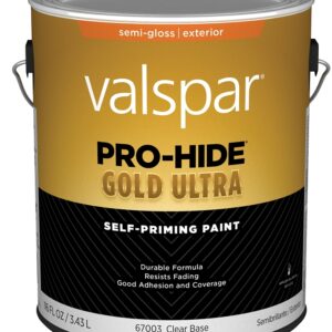 Valspar Pro-Hide Gold Ultra 6700 028.0067003.007 Latex Paint, Acrylic Base, Semi-Gloss Sheen, Clear Base, 1 gal