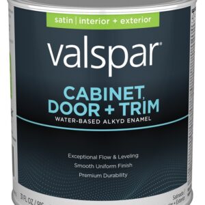 Valspar 8100 028.0081001.005 Cabinet, Door and Trim Paint Enamel, Water Base, Satin Sheen, Pastel Base, 1 qt
