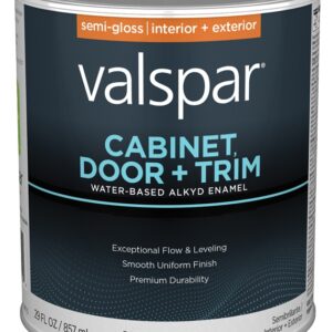 Valspar 8200 028.0082004.005 Cabinet, Door and Trim Paint Enamel, Water Base, Semi-Gloss Sheen, Clear Base, 1 qt