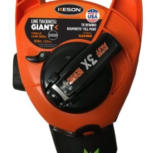 Keson G3X100 Chalk Line Reel, 12 oz Chalk Capacity, 100 ft L Line, Ergonomic Handle