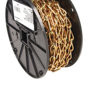 Campbell 0723167 Twist Link Coil Chain, #3, 50 ft L, 240 lb Working Load, Steel, Brass