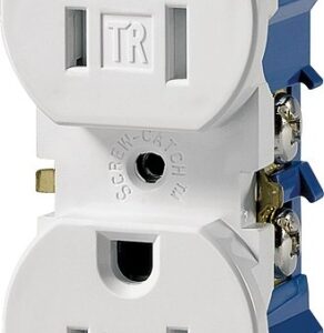 Eaton Wiring Devices TR270W Duplex Receptacle, 2 -Pole, 15 A, 125 V, Push, Side Wiring, NEMA: 5-15R, White