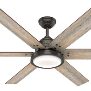 Hunter Warrant Series 59461 Ceiling Fan, 5-Blade, Barnwood/Drifted Oak Blade, 60 in Sweep, Plywood Blade, 6-Speed