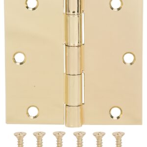 ProSource 20338BBX Square Corner Door Hinge, Steel, Polished Brass, Loose Pin, 180 deg Range of Motion